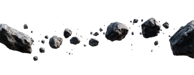 Asteroid and Meteor Collection Isolated Space Rocks, Comets, and Celestial Objects on White Background