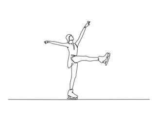 Figure ice skating in single outline illustration. Continuous line art drawing of ice skating dancer. Editable stroke.
