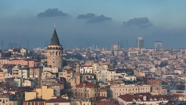 Galata Tower and Eminonu Drone Video, Istanbul Bosphorus Ferry Video, Uskudar Istanbul, Turkiye (Turkey)