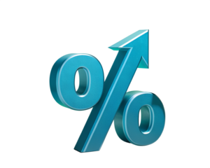 3d blue percentage symbol with upward arrow on black percent sign up arrow