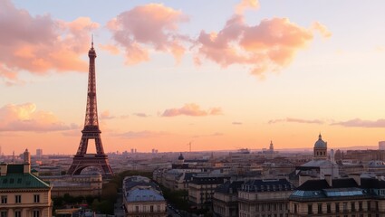 Obraz premium Parisian skyline featuring the eiffel tower during a beautiful sunset hour