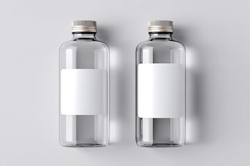 Two clear glass bottles with blank labels