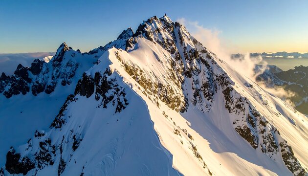Snowy mountain peak, aerial view - Powered by Adobe