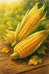 Autumn-themed commercial illustration of "corn harvest" for seasonal decoration