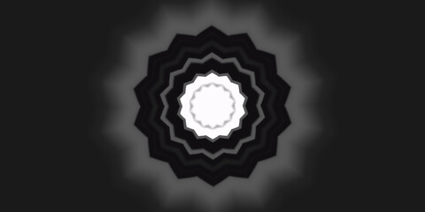 Mystical black mandala kaleidoscope flower with radiant symmetry