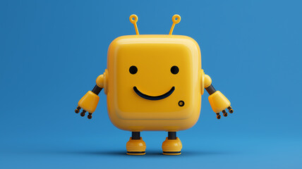 Naklejka premium Cute yellow robot mascot with smiley face