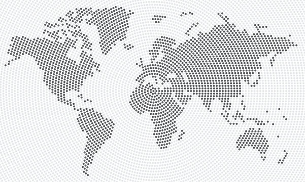 Vector world map with radial rounds dots for business templates