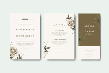 minimalist wedding invitation card set with roses flower template