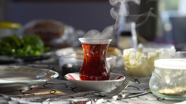 Turkish Tea (T&uuml;rk &Ccedil;ayı) in the Turkish Breakfast Video, &Uuml;sk&uuml;dar Istanbul, Turkiye (Turkey)