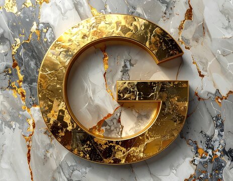 Gold letter G on marble background - Powered by Adobe