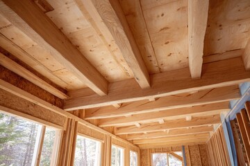 Interior wooden beams of a house under construction (1)