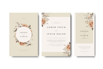 wedding invitation card set with roses flower template