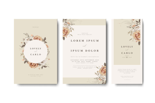 wedding invitation card set with roses flower template