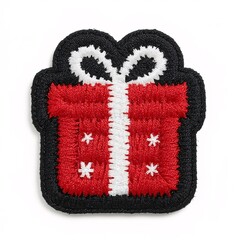 Patch, ChristmasGiftBox, GiftBoxPatch, EmbroideredGiftPatch, Sewing, Fabric, Embroidery, Weaving, Handmade, Textile, Stitching, Quilting, Applique, Pattern, Craft, Needlework, Thread, Yarn, Detailing,