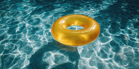 Obraz premium Golden pool ring on rippled water