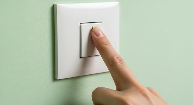 Turning On the Light A Hand Pressing a Light Switch to Illuminate a Room - Generated Image