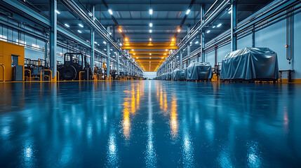 Fototapeta premium Wide-angle view of a modern production facility interior Generative AI