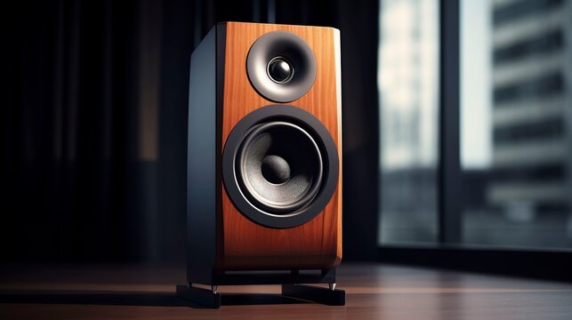 A photo of a sleek modern PA speaker