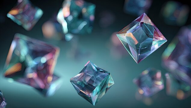 Abstract digital illustration of iridescent, translucent cubes