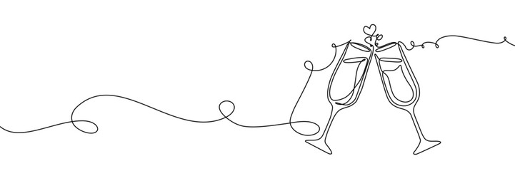 Wine continuous glass toast vector drink one birthday illustration party single. Year wine continuous glass new draw sketch outline minimalist hand line cheer happy celebrate wedding concept cocktail