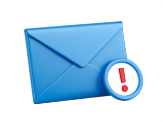 Blue 3d envelope with red exclamation mark alert symbol illustration mail