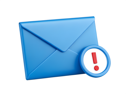 Blue 3d envelope with red exclamation mark alert symbol illustration mail