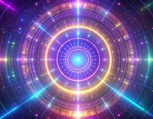 Neon circular tunnel with vibrant colors and glowing lights