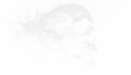 PNG image of a Halloween ghost shaped like a floating skull, surrounded by swirling smoke. Ideal for spooky designs, Halloween decorations, and eerie effects