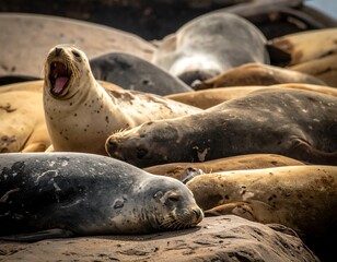 Sea lions resting on rocks