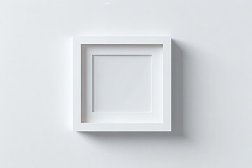 Empty white picture frame against a white background