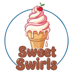 Elegant Pink and White Swirl Ice Cream Cone Logo
