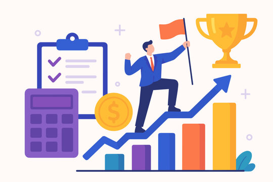 Modern Finance Growth. Concepts in modern flat vector : finance, growth, success, profit, accountability, measurement, performance, achievement