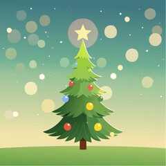 brightly illuminated Christmas tree adorned with bokeh lights