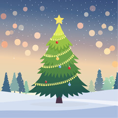 Naklejka premium brightly illuminated Christmas tree adorned with bokeh lights