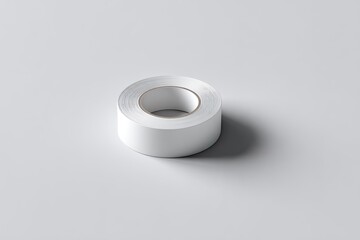 Rolled white adhesive tape on plain white background