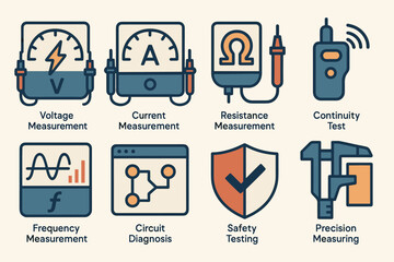Measurement Icons. Concepts set of icons in abstract flat : voltage measurement, current measurement, resistance measurement, continuity test,