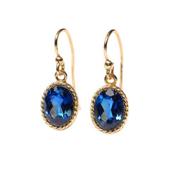 Oval Sapphire Gold Dangle Earrings Elegant Design 