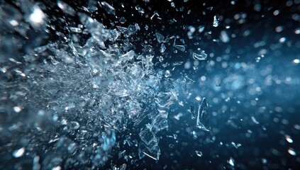 Shattered ice explosion in dark space