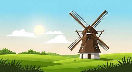 Windmill in green field. (1)