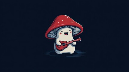 Cute mushroom playing guitar