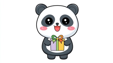 Fototapeta premium Cute panda bear gift