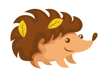 Hedgehog. Cartoon vector hedgehog with yellow leaves in its needles. Vector illustration