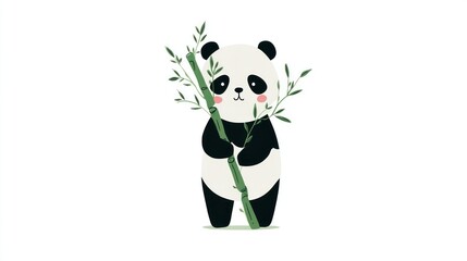 Cute panda holding bamboo