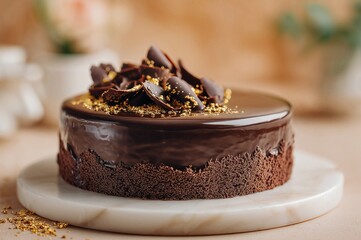 高級チョコレートケーキのクローズアップ（スイーツ・デザート・洋菓子）