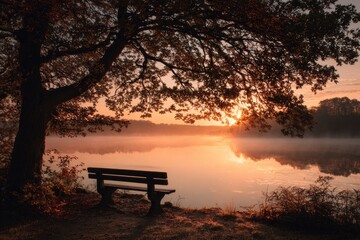 Tranquil autumn sunrise over a lake