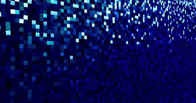 Blue sequins turn up in a random pattern. Side macro view of gorgeous waving pattern background. 4K 3D rendering loop animation.
