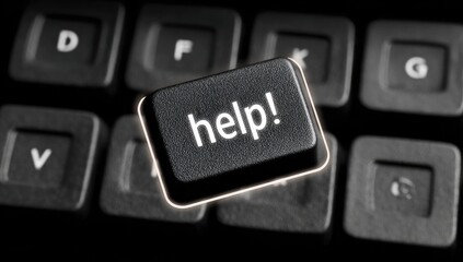Close-up of a keyboard key with the word "help