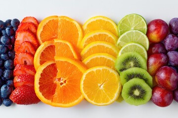 Colorful rainbow of fresh fruit slices