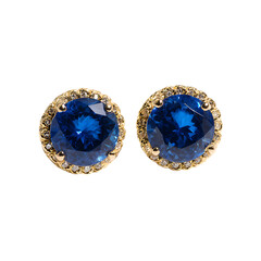  Round Sapphire Gold Halo Earrings Elegant Style 