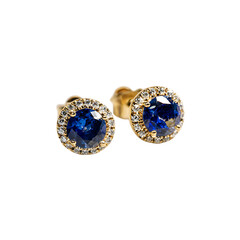  Round Sapphire Gold Halo Earrings Elegant Style 
